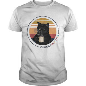 Black Cat Drink Coffee Ich Hasse Menschen  Retro Shirt